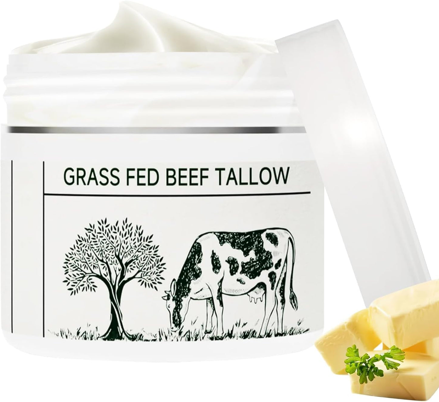 Beef Tallow for Skin, Beef Tallow, Tallow Face Moisturizer, Grass Fed Beef Tallow Grass Finished Organic Beef Tallow Balm Whipped Tallow Face Cream Moisturizer for Body Lotion Skin Care (1.7OZ)