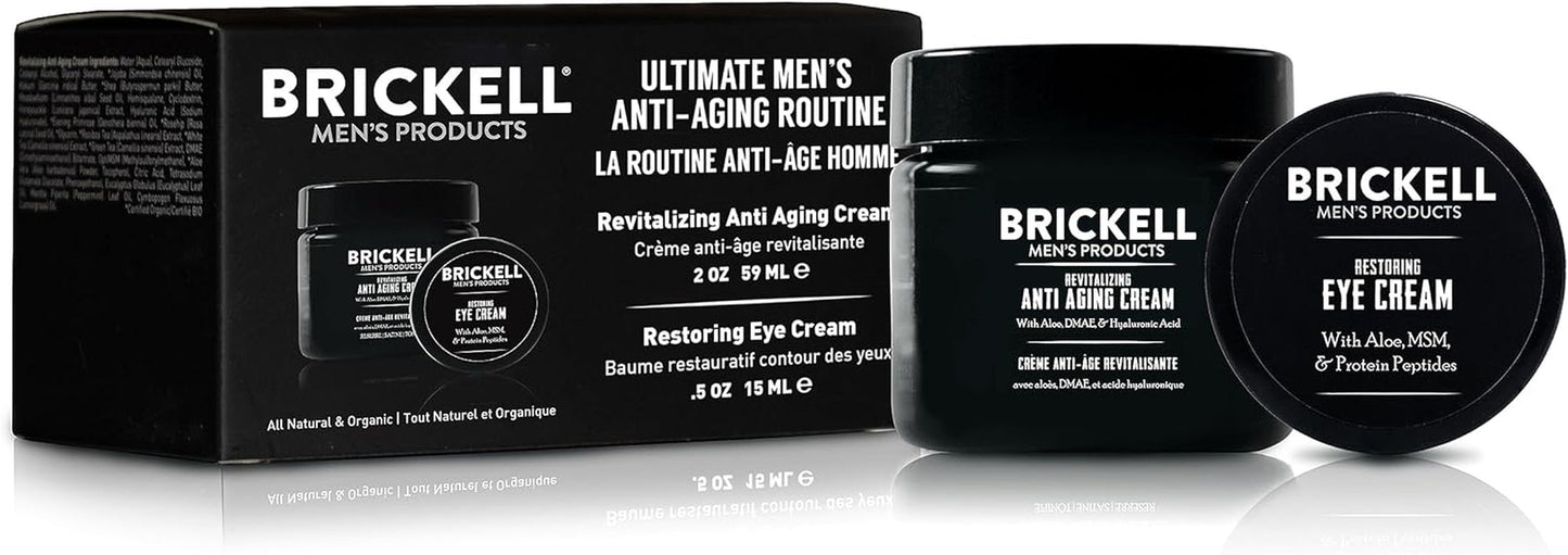 Brickell Men'S Ultimate Anti-Aging Routine, Anti-Wrinkle Night Face Cream and Eye Cream to Reduce Puffiness, Wrinkles, Dark Circles, under Eye Bags, Natural and Organic, Scented