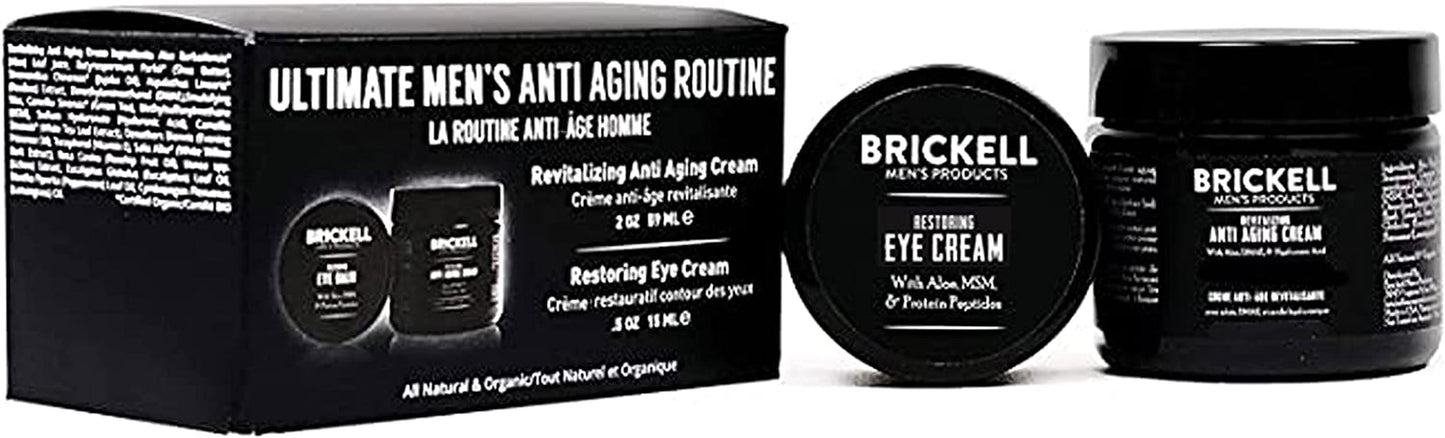 Brickell Men'S Ultimate Anti-Aging Routine, Anti-Wrinkle Night Face Cream and Eye Cream to Reduce Puffiness, Wrinkles, Dark Circles, under Eye Bags, Natural and Organic, Unscented